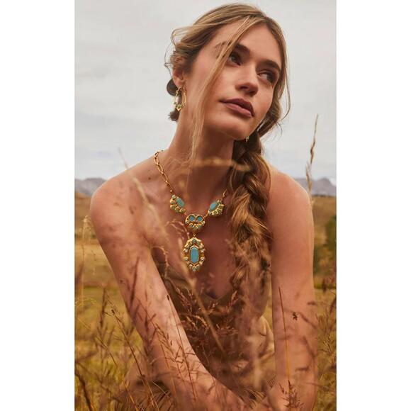 Kendra Scott 14k Gold Plated Montana Turquoise Statement Necklace NWT Rare - Picture 7 of 9